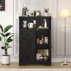 imageYoobure Storage Cabinet with Doors and Shelves LED Coffee Bar Cabinet with Power Outlet Farmhouse Kitchen Buffet Cabinet with Drawers Accent Pantry Cabinet Sideboard for Living Room Entryway BedroomBlack