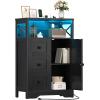 imageYoobure Storage Cabinet with Doors and Shelves LED Coffee Bar Cabinet with Power Outlet Farmhouse Kitchen Buffet Cabinet with Drawers Accent Pantry Cabinet Sideboard for Living Room Entryway BedroomBlack