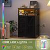 imageYoobure Storage Cabinet with Doors and Shelves LED Coffee Bar Cabinet with Power Outlet Farmhouse Kitchen Buffet Cabinet with Drawers Accent Pantry Cabinet Sideboard for Living Room Entryway BedroomBlack