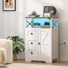 imageYoobure Storage Cabinet with Doors and Shelves LED Coffee Bar Cabinet with Power Outlet Farmhouse Kitchen Buffet Cabinet with Drawers Accent Pantry Cabinet Sideboard for Living Room Entryway BedroomWhite