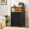 imageYoobure Storage Cabinet with Doors and Shelves LED Coffee Bar Cabinet with Power Outlet Farmhouse Kitchen Buffet Cabinet with Drawers Accent Pantry Cabinet Sideboard for Living Room Entryway BedroomBlack