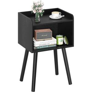 imageYoobure Mid Century Modern Nightstand for Small Spaces Small Side Table with Storage Shelf Wood End Table Night Stand Vintage End Tables Living Room Minimalist Side Tables for Bedroom Dorm OfficeBlack