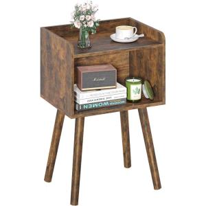 imageYoobure Mid Century Modern Nightstand for Small Spaces Small Side Table with Storage Shelf Wood End Table Night Stand Vintage End Tables Living Room Minimalist Side Tables for Bedroom Dorm OfficeRustic Brown