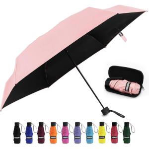 imageYoobure Small Mini Umbrella with Case Light Compact Design Perfect for Travel Lightweight Portable Parasol Outdoor SunampampRain UmbrellasCoral Pink