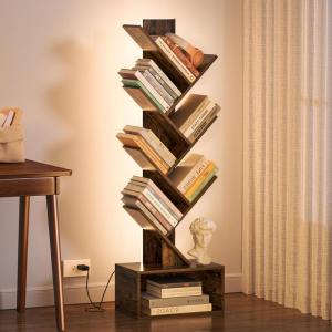 imageYoobure Tree Bookshelf with LED Light 6 Tier Book Shelf Small Bookcase Narrow Bookshelves with Storage Wood Book Case Organizer for CDsBooks FloorStanding Rack for Bedroom Office Rustic BrownRustic Brown