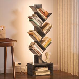imageYoobure Tree Bookshelf with LED Light 6 Tier Book Shelf Small Bookcase Narrow Bookshelves with Storage Wood Book Case Organizer for CDsBooks FloorStanding Rack for Bedroom Office Rustic BrownGrey