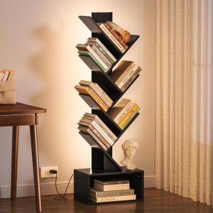 imageYoobure Tree Bookshelf with LED Light 6 Tier Book Shelf Small Bookcase Narrow Bookshelves with Storage Wood Book Case Organizer for CDsBooks FloorStanding Rack for Bedroom Office Rustic BrownBlack