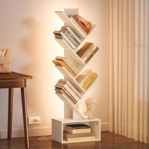 imageYoobure Tree Bookshelf with LED Light 6 Tier Book Shelf Small Bookcase Narrow Bookshelves with Storage Wood Book Case Organizer for CDsBooks FloorStanding Rack for Bedroom Office Rustic BrownWhite