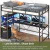 imageYoobure Loft Bed Twin Size with LShaped Desk LED Lights Charging Station LED Metal Twin Loft Bed Frame with 2 Storage Drawers Safety Guard ampamp Ladder for Kid Junior Adult Heavy Duty SpaceSavingBlack