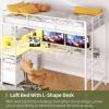 imageYoobure Loft Bed Twin Size with LShaped Desk LED Lights Charging Station LED Metal Twin Loft Bed Frame with 2 Storage Drawers Safety Guard ampamp Ladder for Kid Junior Adult Heavy Duty SpaceSavingWhite