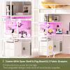 imageYoobure Loft Bed Twin Size with LShaped Desk LED Lights Charging Station LED Metal Twin Loft Bed Frame with 2 Storage Drawers Safety Guard ampamp Ladder for Kid Junior Adult Heavy Duty SpaceSavingWhite