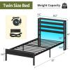 imageYoobure Queen Size Bed Frame with Headboard Queen Bed Frames with Charging Station and LED Lights Metal Platform Wood Bed Frame with Storage Strong Metal Slats Noise Free No Box Spring NeededBlack