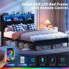 imageYoobure Queen Size Bed Frame with Headboard Queen Bed Frames with Charging Station and LED Lights Metal Platform Wood Bed Frame with Storage Strong Metal Slats Noise Free No Box Spring NeededBlack
