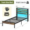 imageYoobure Queen Size Bed Frame with Headboard Queen Bed Frames with Charging Station and LED Lights Metal Platform Wood Bed Frame with Storage Strong Metal Slats Noise Free No Box Spring NeededVintage Brown