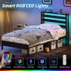imageYoobure Queen Size Bed Frame with Headboard Queen Bed Frames with Charging Station and LED Lights Metal Platform Wood Bed Frame with Storage Strong Metal Slats Noise Free No Box Spring NeededBlack