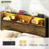 imageYoobure Queen Size Bed Frame with Headboard Queen Bed Frames with Charging Station and LED Lights Metal Platform Wood Bed Frame with Storage Strong Metal Slats Noise Free No Box Spring NeededVintage Brown