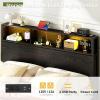 imageYoobure Queen Size Bed Frame with Headboard Queen Bed Frames with Charging Station and LED Lights Metal Platform Wood Bed Frame with Storage Strong Metal Slats Noise Free No Box Spring NeededBlack