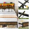 imageYoobure Queen Size Bed Frame with Headboard Queen Bed Frames with Charging Station and LED Lights Metal Platform Wood Bed Frame with Storage Strong Metal Slats Noise Free No Box Spring NeededVintage Brown