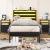imageYoobure Queen Size Bed Frame with Headboard Queen Bed Frames with Charging Station and LED Lights Metal Platform Wood Bed Frame with Storage Strong Metal Slats Noise Free No Box Spring NeededBlack