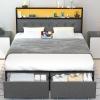 imageYoobure Twin Bed Frames with Storage Headboard Led Bed Frame with Charging Station Metal Platform Bed Wood Bedframe with Heavy Duty Slats NoiseFree No Box Spring Needed Easy AssemblyRustic