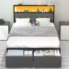 imageYoobure Twin Bed Frames with Storage Headboard Led Bed Frame with Charging Station Metal Platform Bed Wood Bedframe with Heavy Duty Slats NoiseFree No Box Spring Needed Easy AssemblyRustic