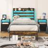 imageYoobure Twin Bed Frames with Storage Headboard Led Bed Frame with Charging Station Metal Platform Bed Wood Bedframe with Heavy Duty Slats NoiseFree No Box Spring Needed Easy AssemblyRustic