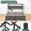 imageYoobure Twin Bed Frames with Storage Headboard Led Bed Frame with Charging Station Metal Platform Bed Wood Bedframe with Heavy Duty Slats NoiseFree No Box Spring Needed Easy AssemblyRustic