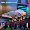 imageYoobure Twin Bed Frames with Storage Headboard Led Bed Frame with Charging Station Metal Platform Bed Wood Bedframe with Heavy Duty Slats NoiseFree No Box Spring Needed Easy AssemblyBlack