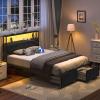 imageYoobure Twin Bed Frames with Storage Headboard Led Bed Frame with Charging Station Metal Platform Bed Wood Bedframe with Heavy Duty Slats NoiseFree No Box Spring Needed Easy AssemblyBlack
