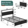 imageYoobure Twin Bed Frames with Storage Headboard Led Bed Frame with Charging Station Metal Platform Bed Wood Bedframe with Heavy Duty Slats NoiseFree No Box Spring Needed Easy AssemblyBlack