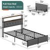 imageYoobure Twin Bed Frames with Storage Headboard Led Bed Frame with Charging Station Metal Platform Bed Wood Bedframe with Heavy Duty Slats NoiseFree No Box Spring Needed Easy AssemblyRustic