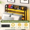 imageYoobure Twin Bed Frames with Storage Headboard Led Bed Frame with Charging Station Metal Platform Bed Wood Bedframe with Heavy Duty Slats NoiseFree No Box Spring Needed Easy AssemblyRustic