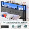 imageYoobure Twin Bed Frames with Storage Headboard Led Bed Frame with Charging Station Metal Platform Bed Wood Bedframe with Heavy Duty Slats NoiseFree No Box Spring Needed Easy AssemblyRustic