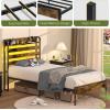 imageYoobure Twin Bed Frames with Storage Headboard Led Bed Frame with Charging Station Metal Platform Bed Wood Bedframe with Heavy Duty Slats NoiseFree No Box Spring Needed Easy AssemblyRustic