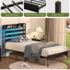 imageYoobure Twin Bed Frames with Storage Headboard Led Bed Frame with Charging Station Metal Platform Bed Wood Bedframe with Heavy Duty Slats NoiseFree No Box Spring Needed Easy AssemblyBlack