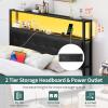 imageYoobure Twin Bed Frames with Storage Headboard Led Bed Frame with Charging Station Metal Platform Bed Wood Bedframe with Heavy Duty Slats NoiseFree No Box Spring Needed Easy AssemblyBlack