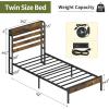 imageYoobure Twin Bed Frames with Storage Headboard Led Bed Frame with Charging Station Metal Platform Bed Wood Bedframe with Heavy Duty Slats NoiseFree No Box Spring Needed Easy AssemblyRustic