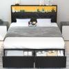 imageYoobure Twin Bed Frames with Storage Headboard Led Bed Frame with Charging Station Metal Platform Bed Wood Bedframe with Heavy Duty Slats NoiseFree No Box Spring Needed Easy AssemblyBlack