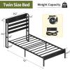 imageYoobure Twin Bed Frames with Storage Headboard Led Bed Frame with Charging Station Metal Platform Bed Wood Bedframe with Heavy Duty Slats NoiseFree No Box Spring Needed Easy AssemblyBlack