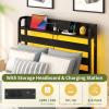 imageYoobure Twin Bed Frames with Storage Headboard Led Bed Frame with Charging Station Metal Platform Bed Wood Bedframe with Heavy Duty Slats NoiseFree No Box Spring Needed Easy AssemblyBlack