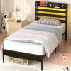 imageYoobure Twin Bed Frames with Storage Headboard Led Bed Frame with Charging Station Metal Platform Bed Wood Bedframe with Heavy Duty Slats NoiseFree No Box Spring Needed Easy AssemblyBlack