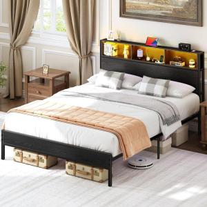 imageYoobure King Size Bed Frame with Headboard LED King Bed Frames with Charging Station Metal Platform Wood Bedframe Sturdy ampamp NoiseFree No Box Spring Needed