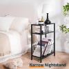 imageYoobure Narrow Side Table with Storage Basket Small End Table for Small Spaces Skinny Side Tables Living Room Bedroom Office Slim Nightstand 3 Tier Bedside Table SpaceSaving for Magazine BlackBlack