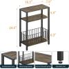 imageYoobure Narrow Side Table with Storage Basket Small End Table for Small Spaces Skinny Side Tables Living Room Bedroom Office Slim Nightstand 3 Tier Bedside Table SpaceSaving for Magazine BlackRustic Brown