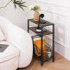 imageYoobure Narrow Side Table with Storage Basket Small End Table for Small Spaces Skinny Side Tables Living Room Bedroom Office Slim Nightstand 3 Tier Bedside Table SpaceSaving for Magazine BlackRustic Brown