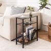 imageYoobure Narrow Side Table with Storage Basket Small End Table for Small Spaces Skinny Side Tables Living Room Bedroom Office Slim Nightstand 3 Tier Bedside Table SpaceSaving for Magazine BlackRustic Brown