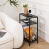 imageYoobure Narrow Side Table with Storage Basket Small End Table for Small Spaces Skinny Side Tables Living Room Bedroom Office Slim Nightstand 3 Tier Bedside Table SpaceSaving for Magazine BlackBlack