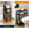 imageYoobure Narrow Side Table with Storage Basket Small End Table for Small Spaces Skinny Side Tables Living Room Bedroom Office Slim Nightstand 3 Tier Bedside Table SpaceSaving for Magazine BlackBlack
