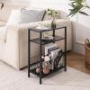 imageYoobure Narrow Side Table with Storage Basket Small End Table for Small Spaces Skinny Side Tables Living Room Bedroom Office Slim Nightstand 3 Tier Bedside Table SpaceSaving for Magazine BlackBlack