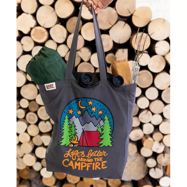 Lazy One Canvas Tote Bag Novelty Tote Bag for Women and Men Reusable Shopping Bags Perfect for Shopping Travel and WorkAround the Campfire